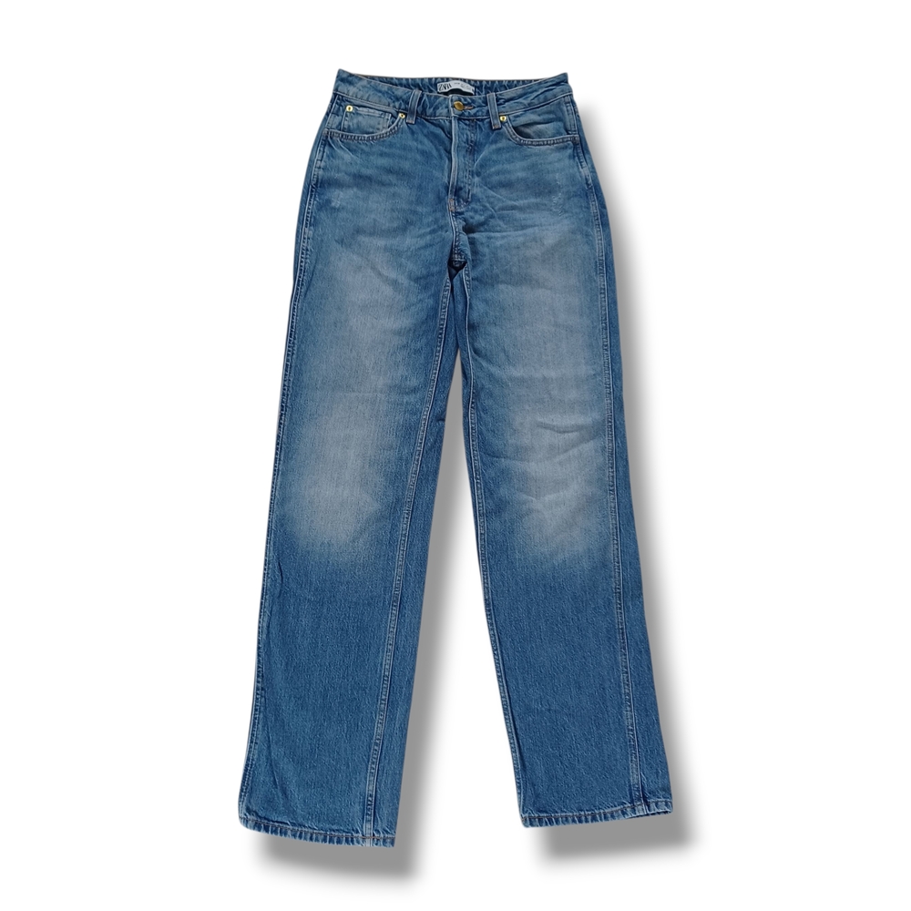 Zara Womens Jeans Straight Wide Leg Rigid 100% Cotton Button Fly Size 4 28x32.5